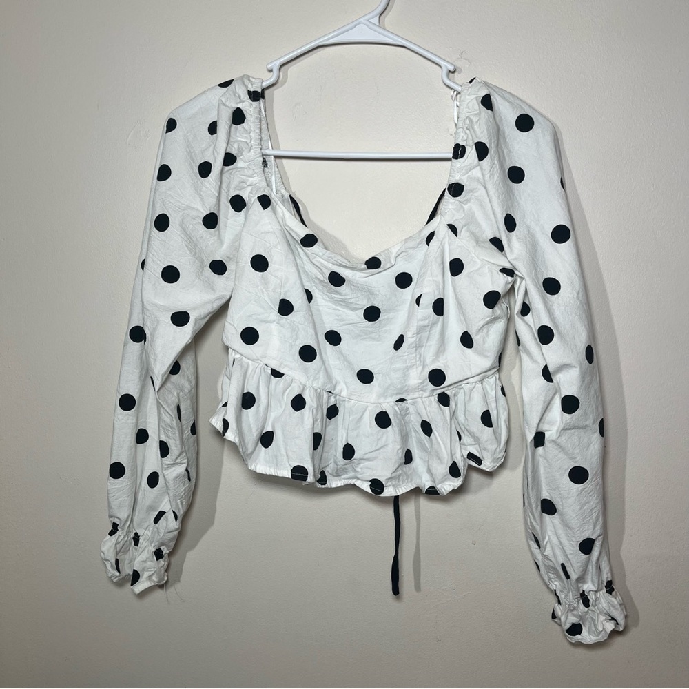 Vestique Polka Dot Long Sleeve Crop top sz small 100% cotton